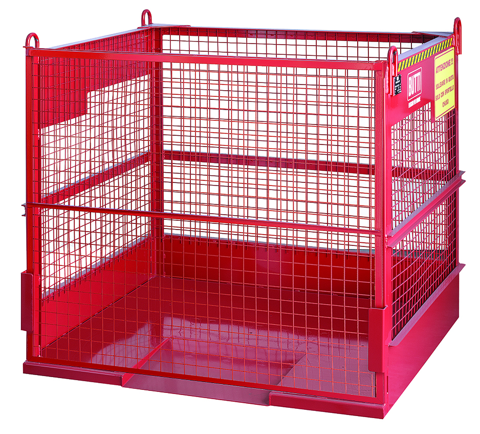 Basket Servipak with door for lifting materials safely equipped with a slide for loading and unloading with transpallets and seats for lifting hooks secondary gripping device Butti