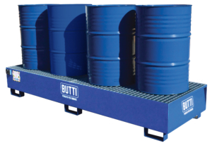 Spill containment pallet with hot-dip galvanized grid for four horizontal drums 8080V4F Butti