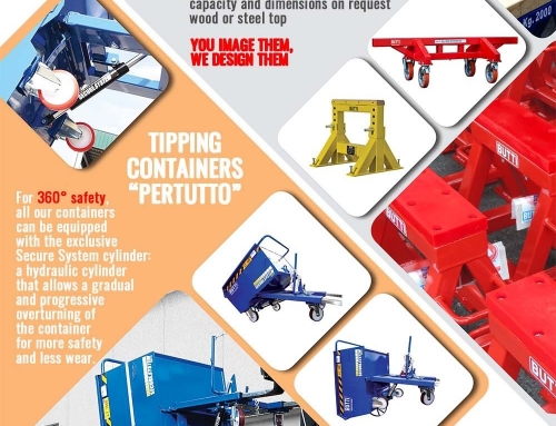 Trestles and tipping containers for industrial logistics